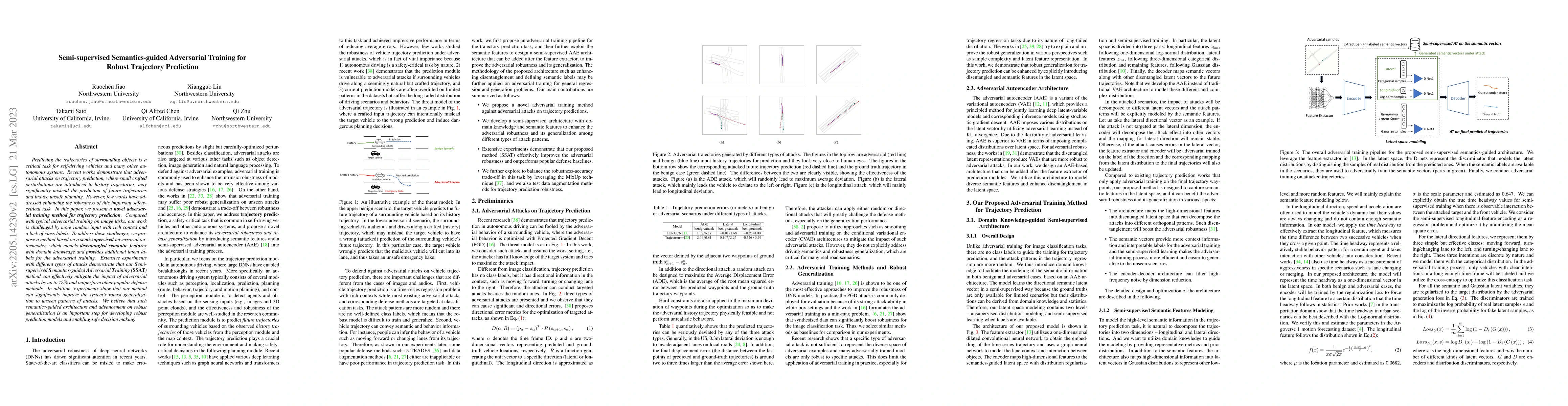 Thumbnail for Semi-supervised Semantics-guided Adversarial Training for Trajectory
  Prediction
