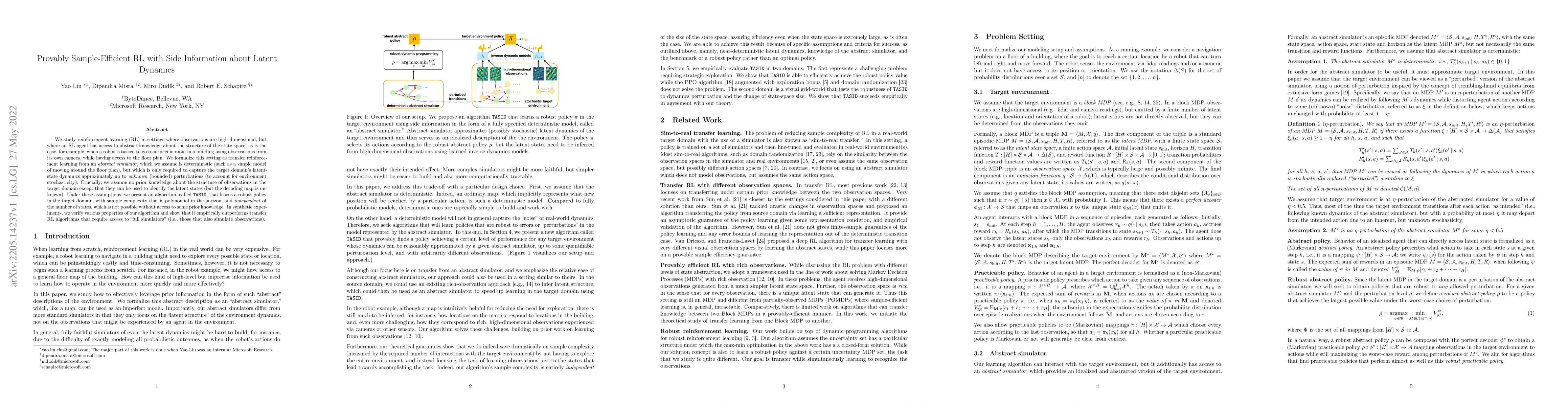 Thumbnail for Provably Sample-Efficient RL with Side Information about Latent Dynamics
