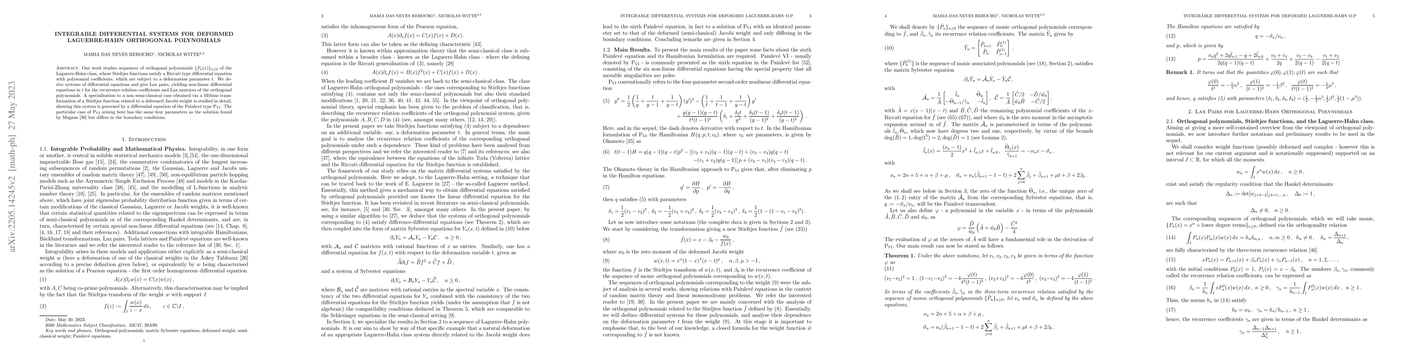 Thumbnail for Integrable Differential Systems for Deformed Laguerre-Hahn Orthogonal
  Polynomials