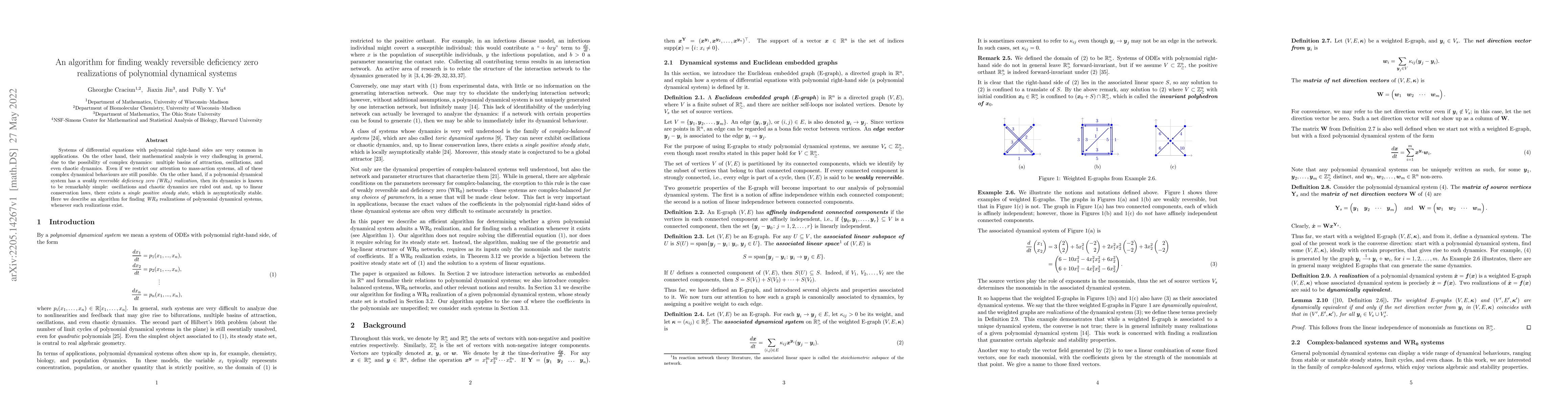 Thumbnail for An algorithm for finding weakly reversible deficiency zero realizations
  of polynomial dynamical systems
