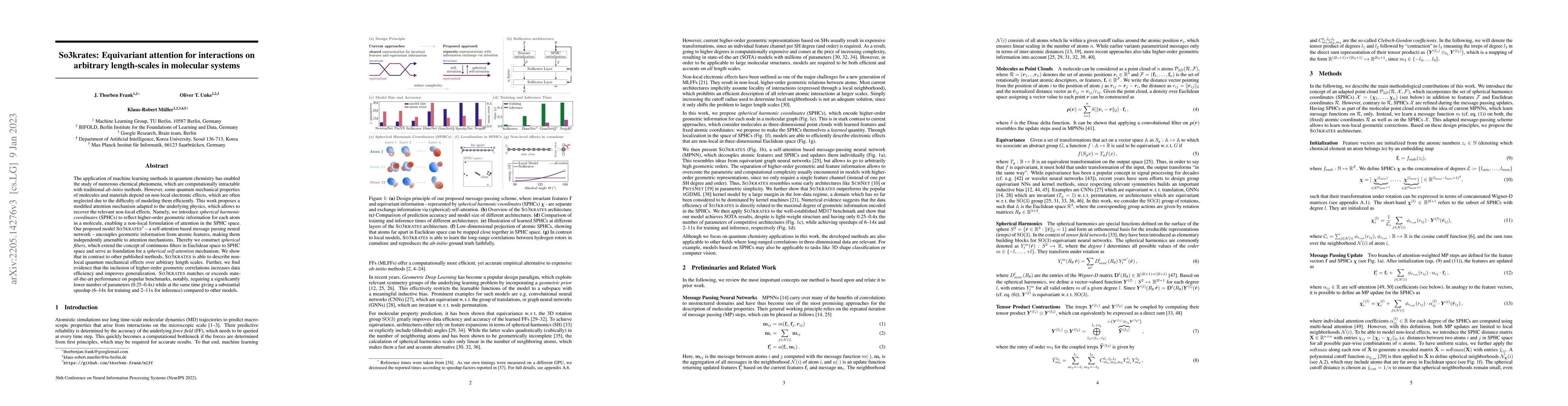 Thumbnail for So3krates: Equivariant attention for interactions on arbitrary
  length-scales in molecular systems