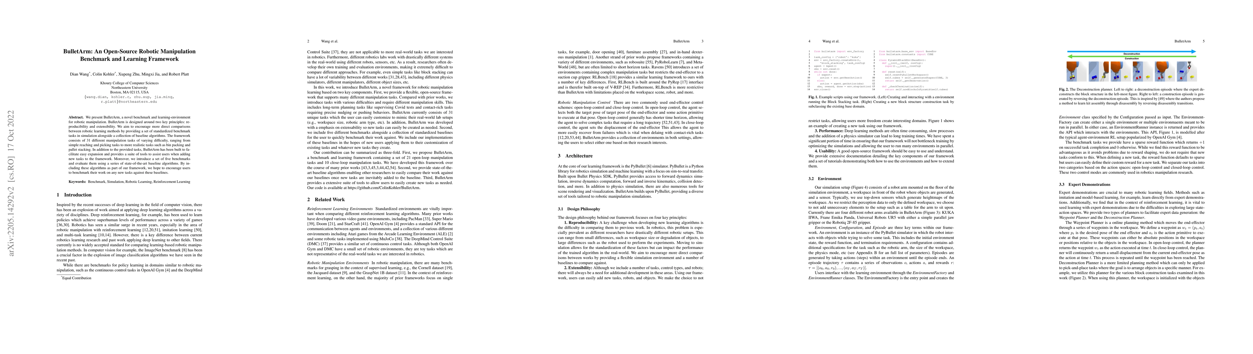 Thumbnail for BulletArm: An Open-Source Robotic Manipulation Benchmark and Learning
  Framework