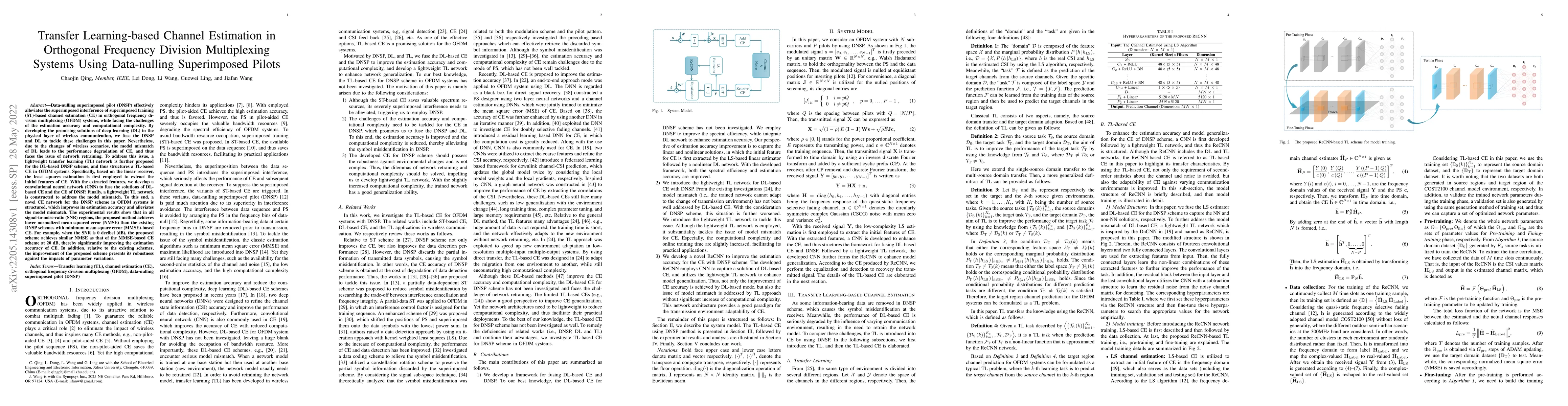 Thumbnail for Transfer Learning-based Channel Estimation in Orthogonal Frequency
  Division Multiplexing Systems Using Data-nulling Superimposed Pilots