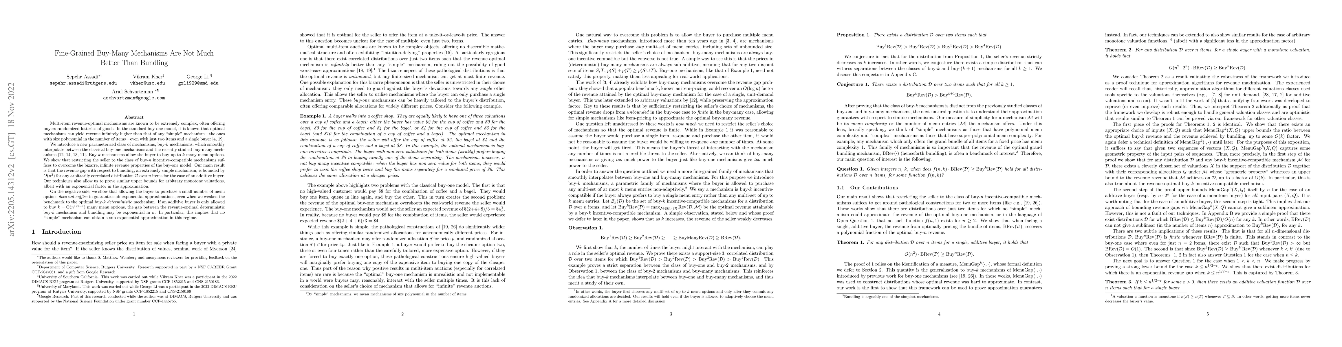 Thumbnail for Fine-Grained Buy-Many Mechanisms Are Not Much Better Than Bundling