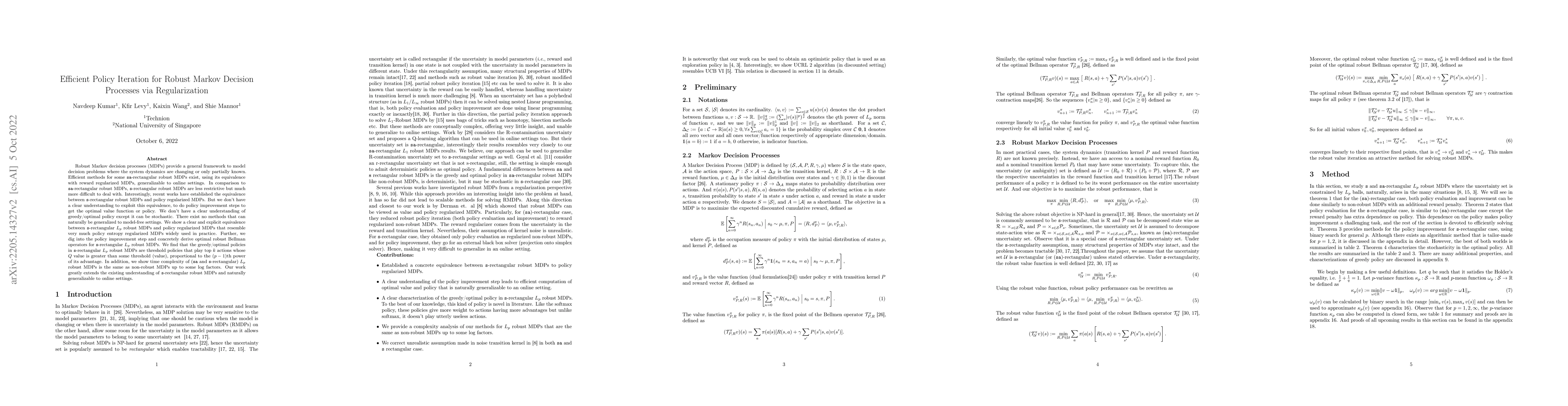 Thumbnail for Efficient Policy Iteration for Robust Markov Decision Processes via
  Regularization