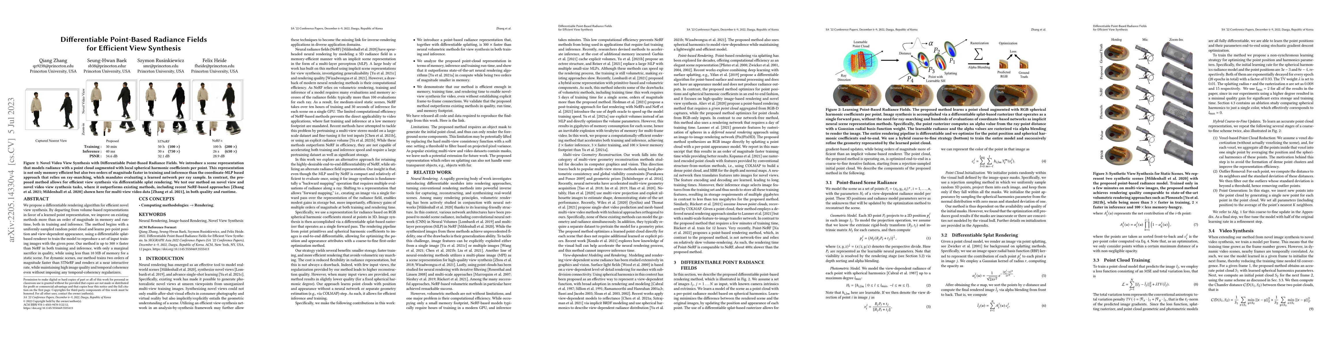 Thumbnail for Differentiable Point-Based Radiance Fields for Efficient View Synthesis