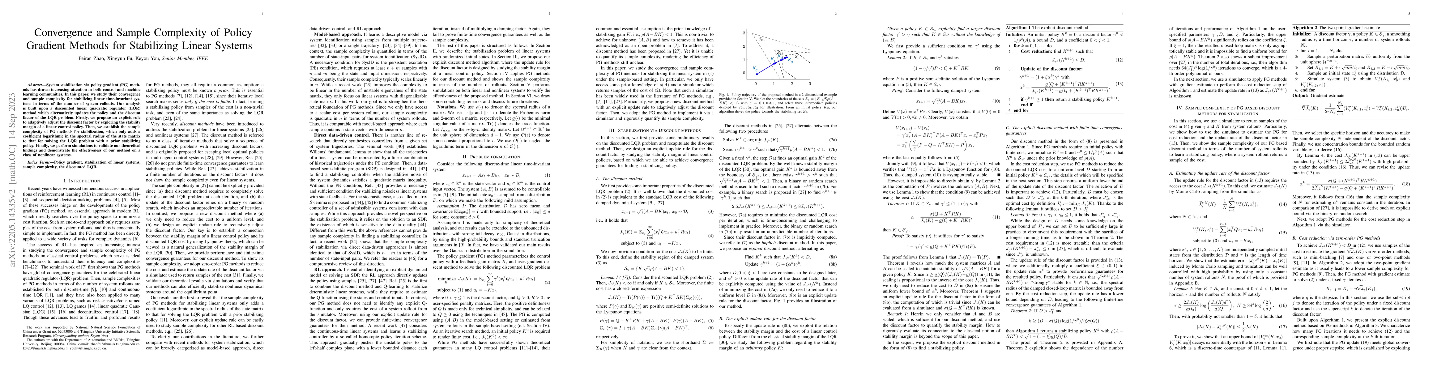 Thumbnail for Convergence and Sample Complexity of Policy Gradient Methods for
  Stabilizing Linear Systems