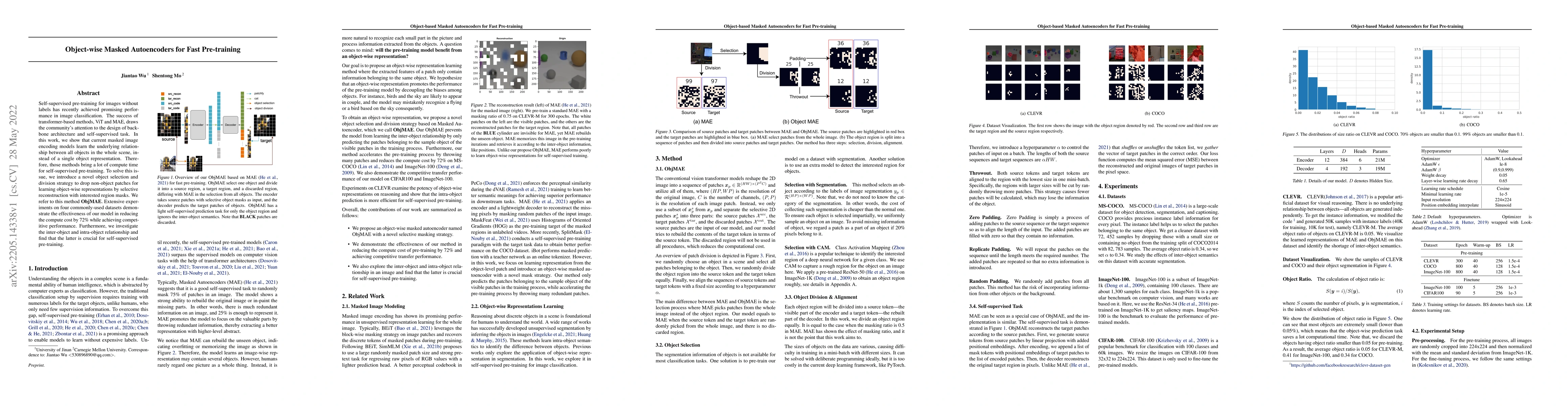 Thumbnail for Object-wise Masked Autoencoders for Fast Pre-training