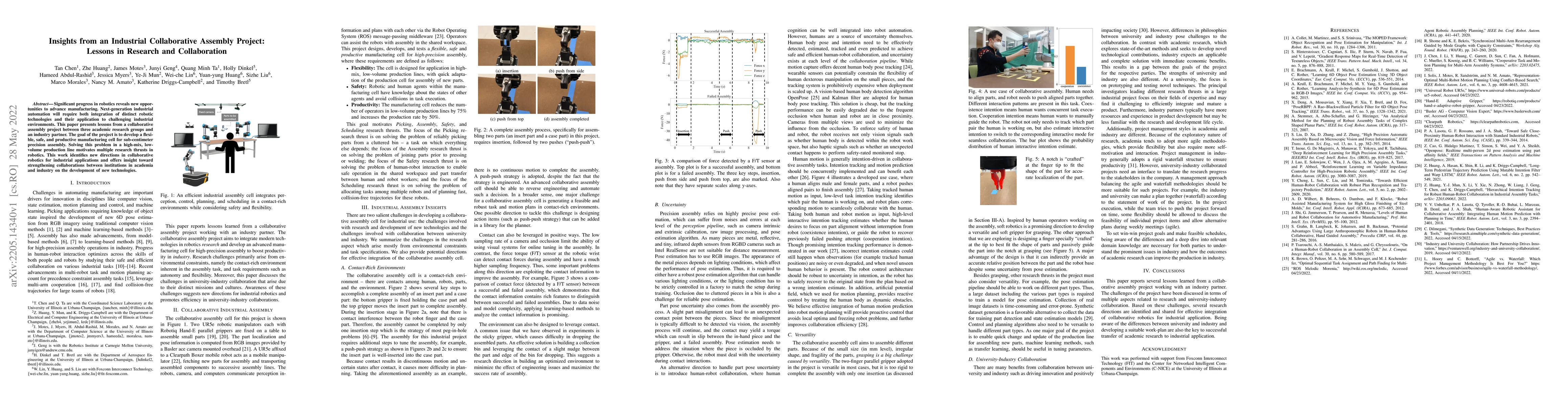 Thumbnail for Insights from an Industrial Collaborative Assembly Project: Lessons in
  Research and Collaboration