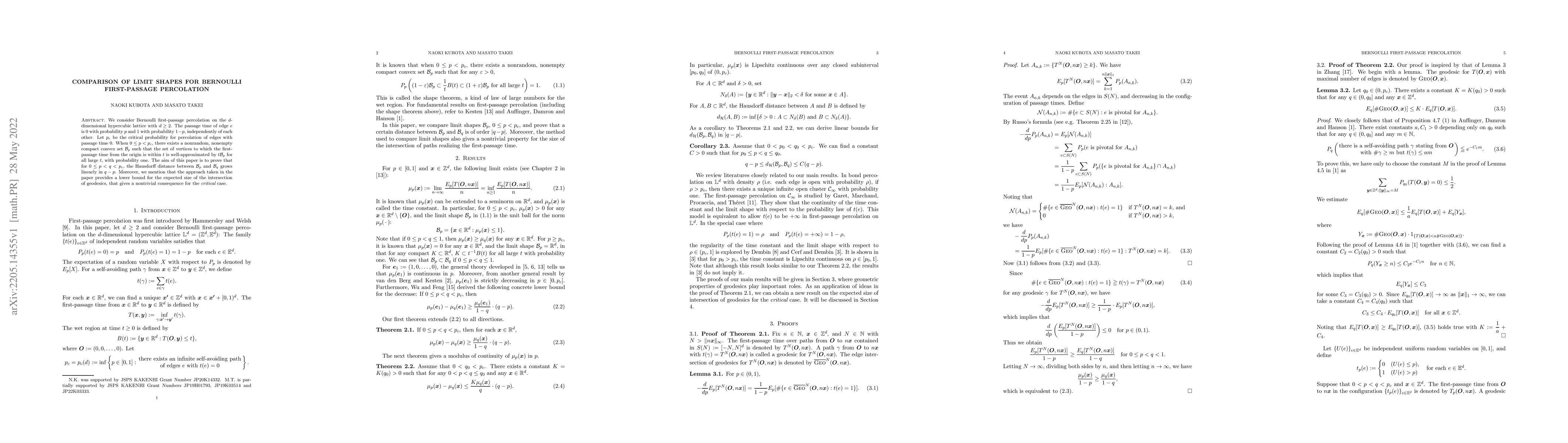 Thumbnail for Comparison of limit shapes for Bernoulli first-passage percolation