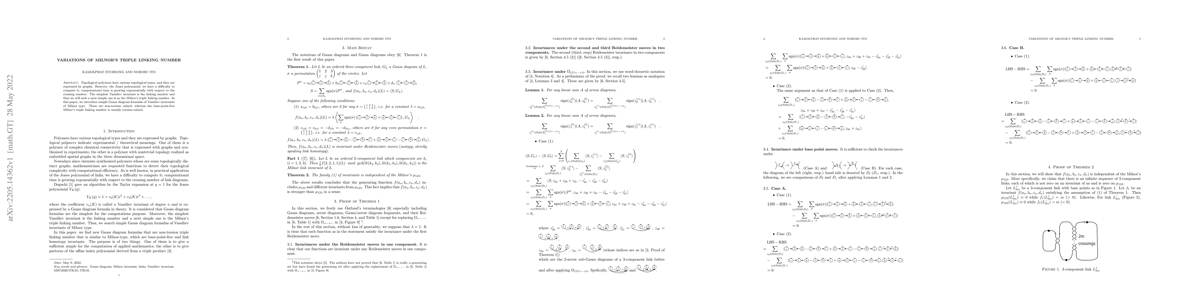 Thumbnail for Variations of Milnor's triple linking number