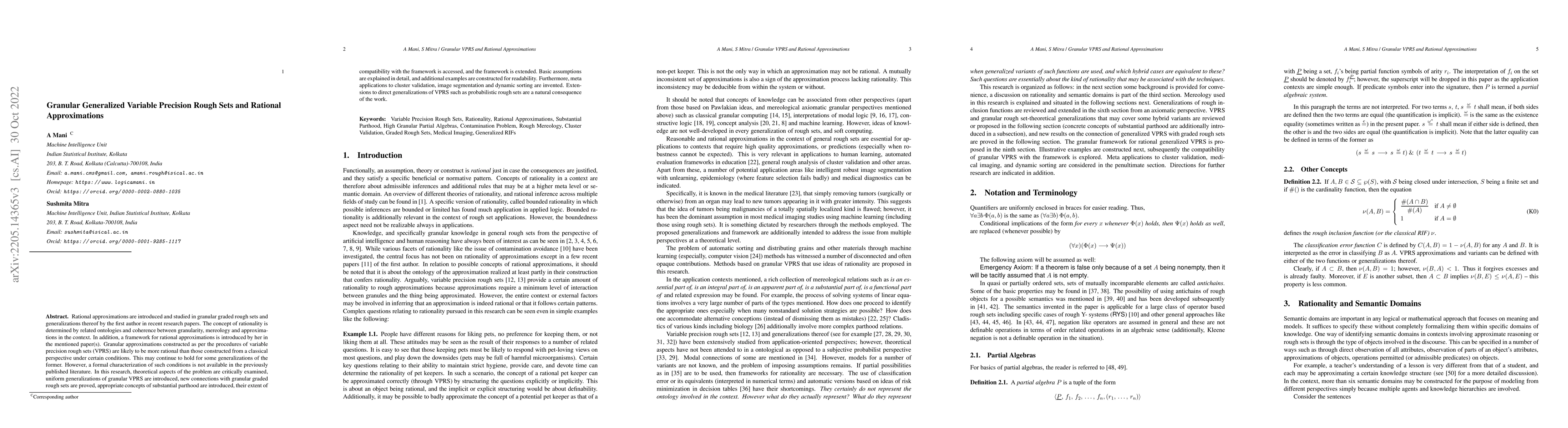 Thumbnail for Granular Generalized Variable Precision Rough Sets and Rational
  Approximations