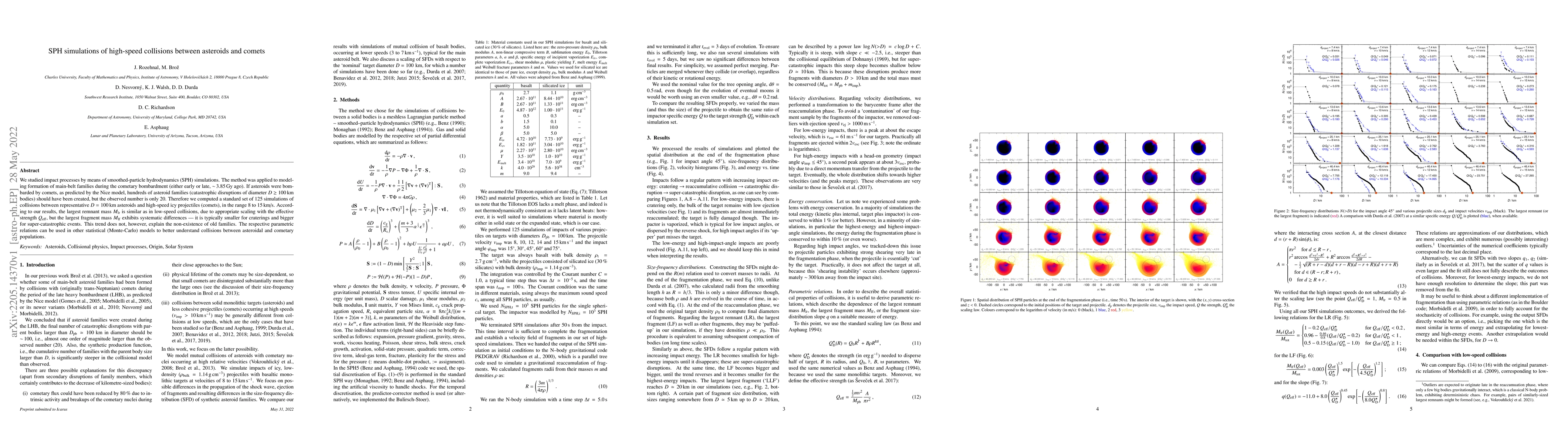 Thumbnail for SPH simulations of high-speed collisions between asteroids and comets