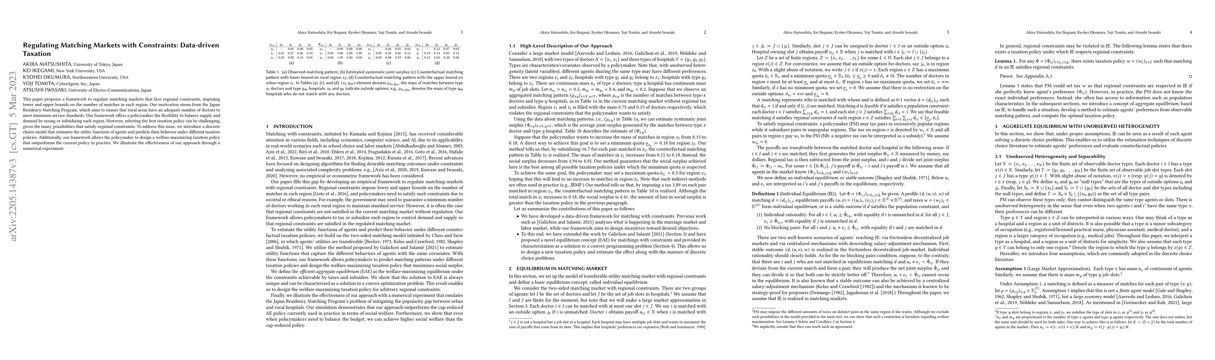 Thumbnail for Regulating Matching Markets with Constraints: Data-driven Taxation