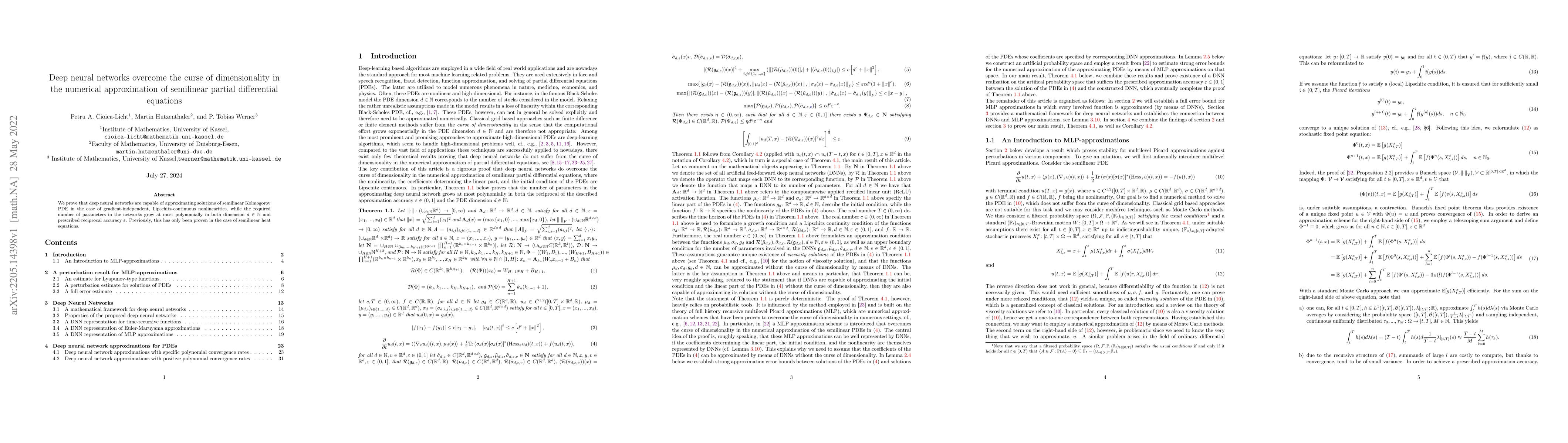 Thumbnail for Deep neural networks overcome the curse of dimensionality in the
  numerical approximation of semilinear partial differential equations