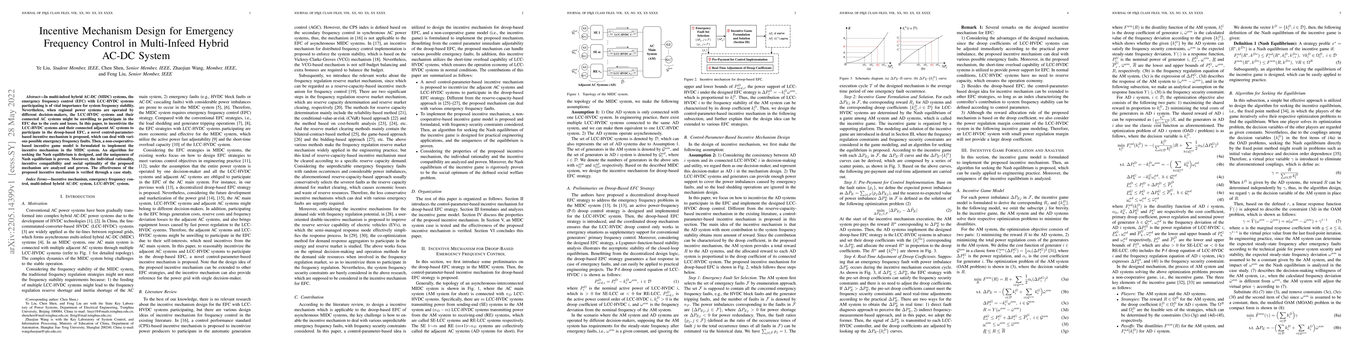 Thumbnail for Incentive Mechanism Design for Emergency Frequency Control in
  Multi-Infeed Hybrid AC-DC System