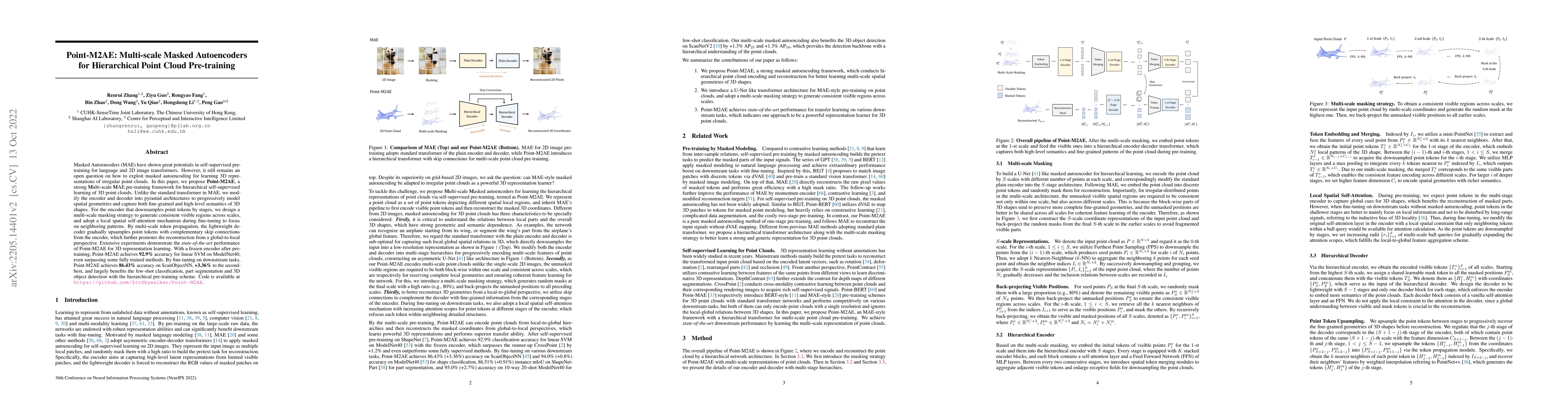Thumbnail for Point-M2AE: Multi-scale Masked Autoencoders for Hierarchical Point Cloud
  Pre-training