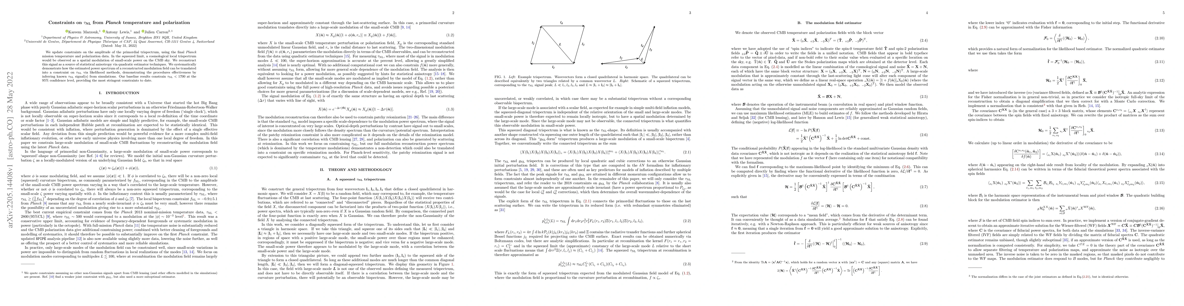 Thumbnail for Constraints on $\tau_\mathrm{NL}$ from Planck temperature and
  polarization