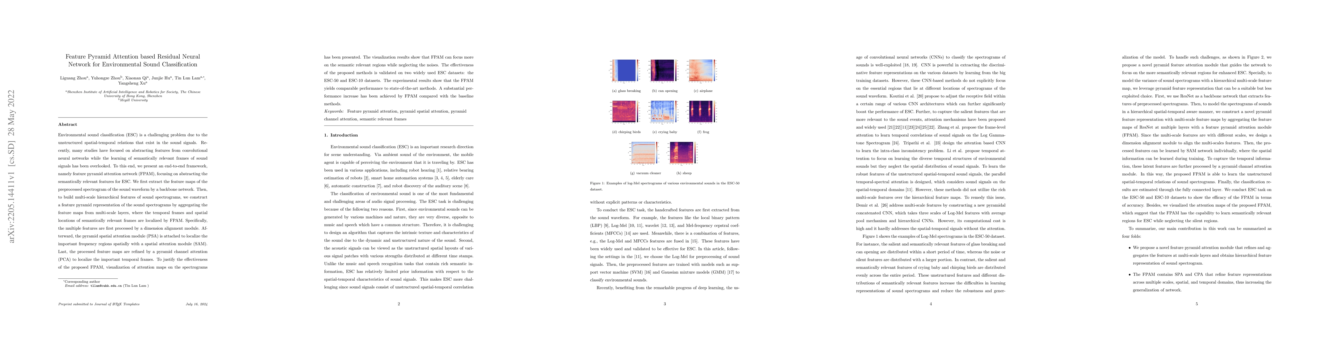 Thumbnail for Feature Pyramid Attention based Residual Neural Network for
  Environmental Sound Classification