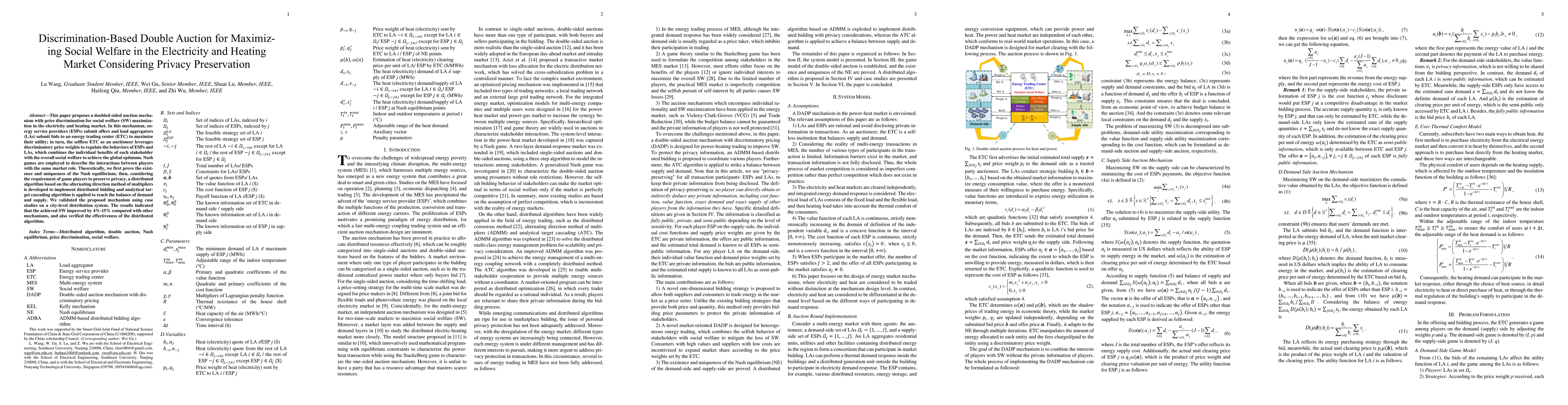 Thumbnail for Discrimination-Based Double Auction for Maximizing Social Welfare in the
  Electricity and Heating Market Considering Privacy Preservation