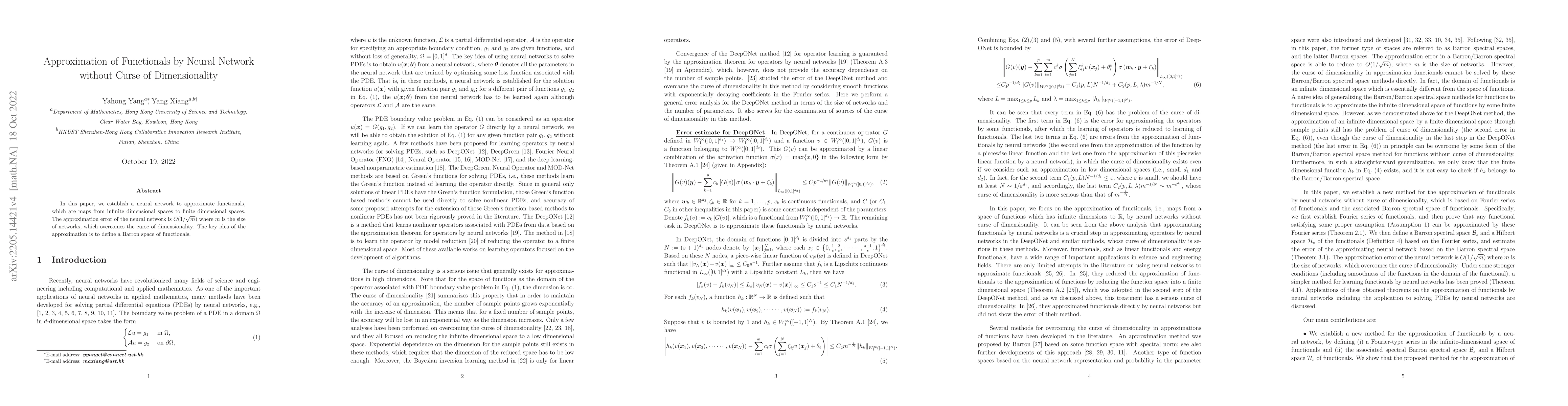 Thumbnail for Approximation of Functionals by Neural Network without Curse of
  Dimensionality