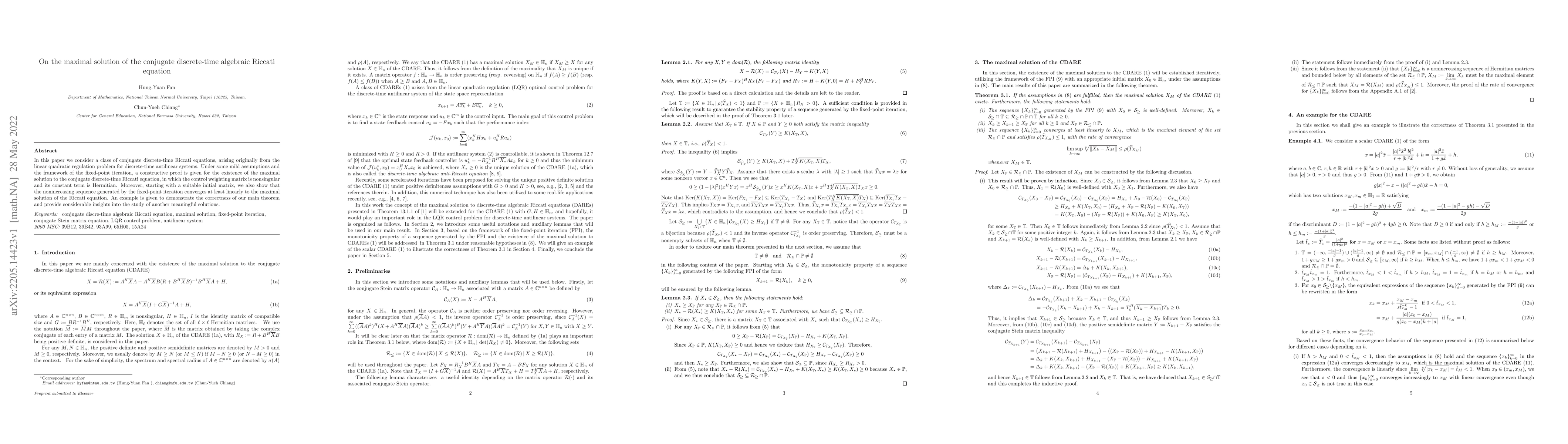 Thumbnail for On the maximal solution of the conjugate discrete-time algebraic Riccati
  equation