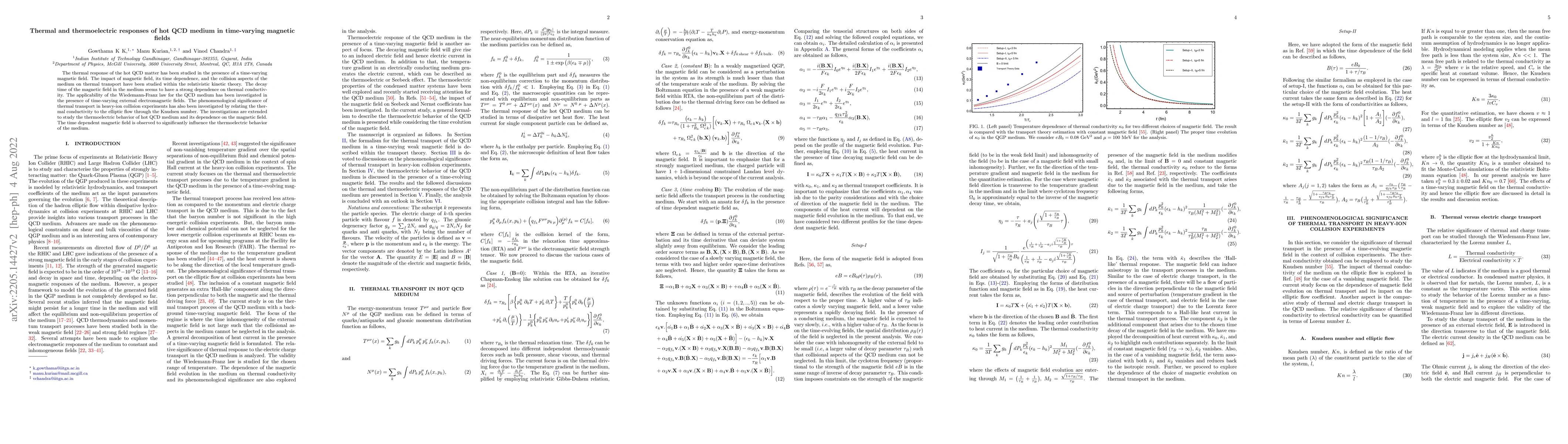 Thumbnail for Thermal and thermoelectric responses of hot QCD medium in time-varying
  magnetic fields