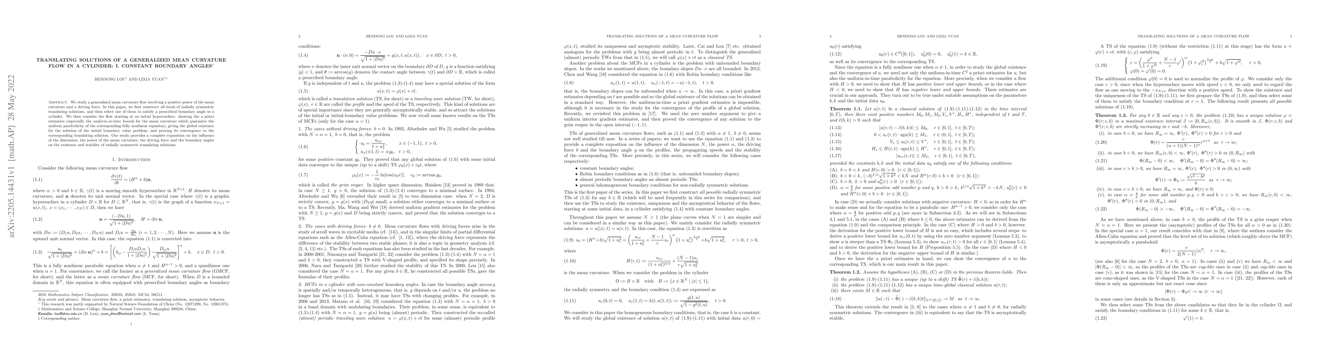 Thumbnail for Translating Solutions of a Generalized Mean Curvature Flow in a
  Cylinder: I. Constant Boundary Angles