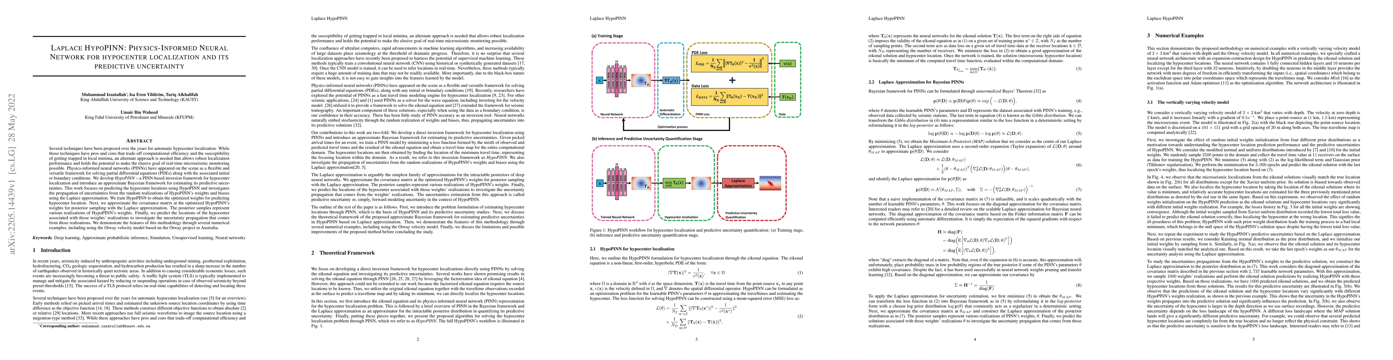 Thumbnail for Laplace HypoPINN: Physics-Informed Neural Network for hypocenter
  localization and its predictive uncertainty