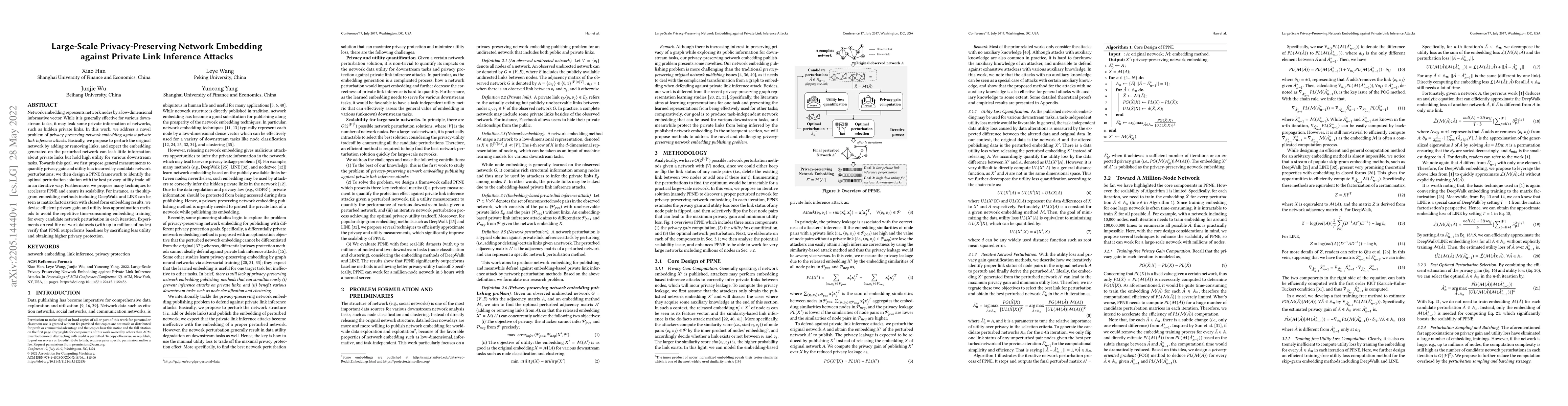 Thumbnail for Large-Scale Privacy-Preserving Network Embedding against Private Link
  Inference Attacks