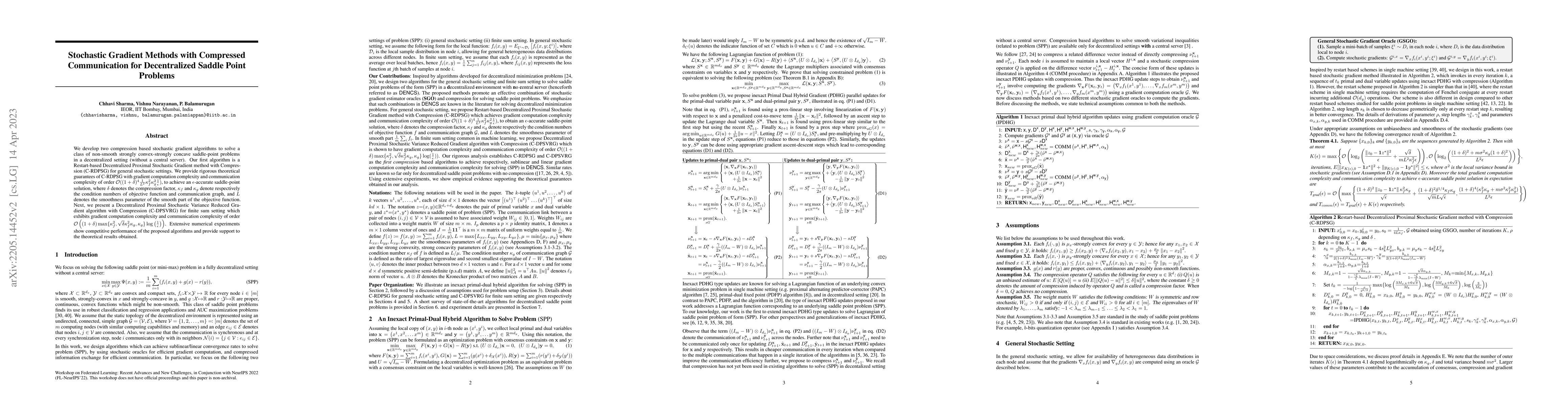 Thumbnail for Stochastic Gradient Methods with Compressed Communication for
  Decentralized Saddle Point Problems