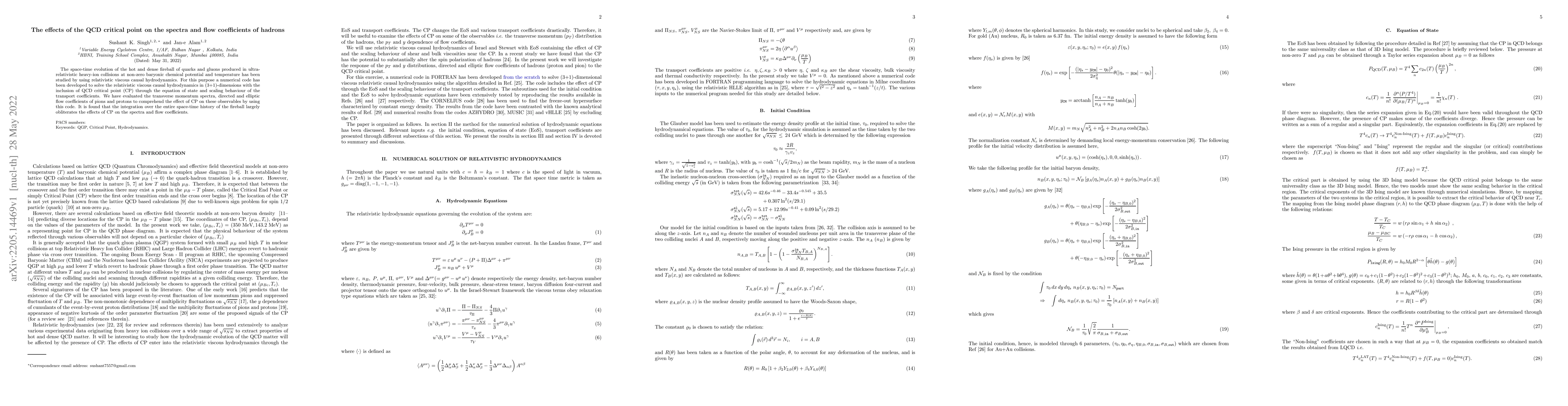 Thumbnail for The effects of the QCD critical point on the spectra and flow
  coefficients of hadrons