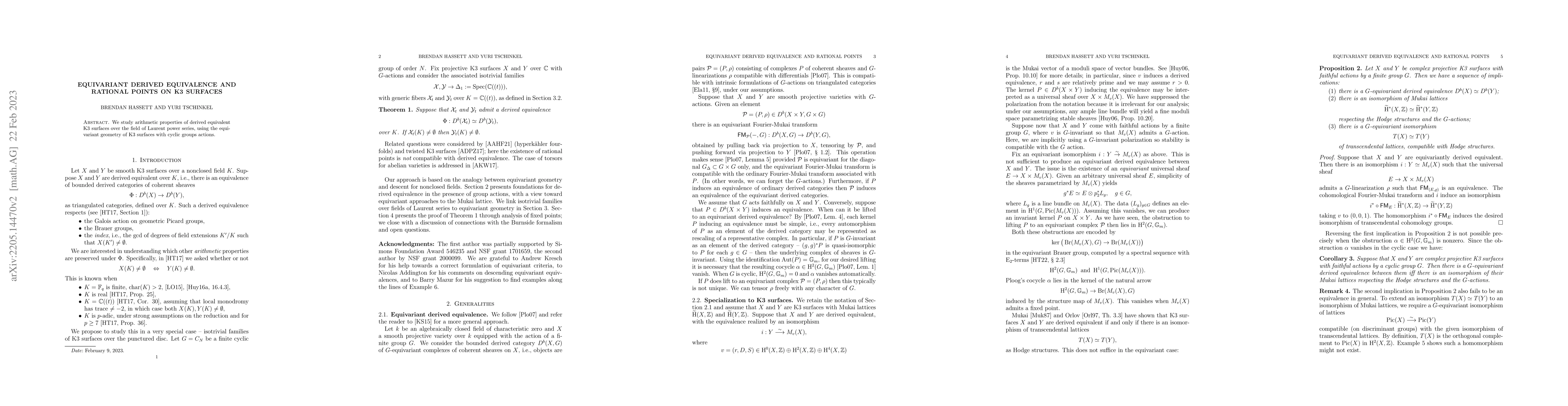 Thumbnail for Equivariant derived equivalence and rational points on K3 surfaces