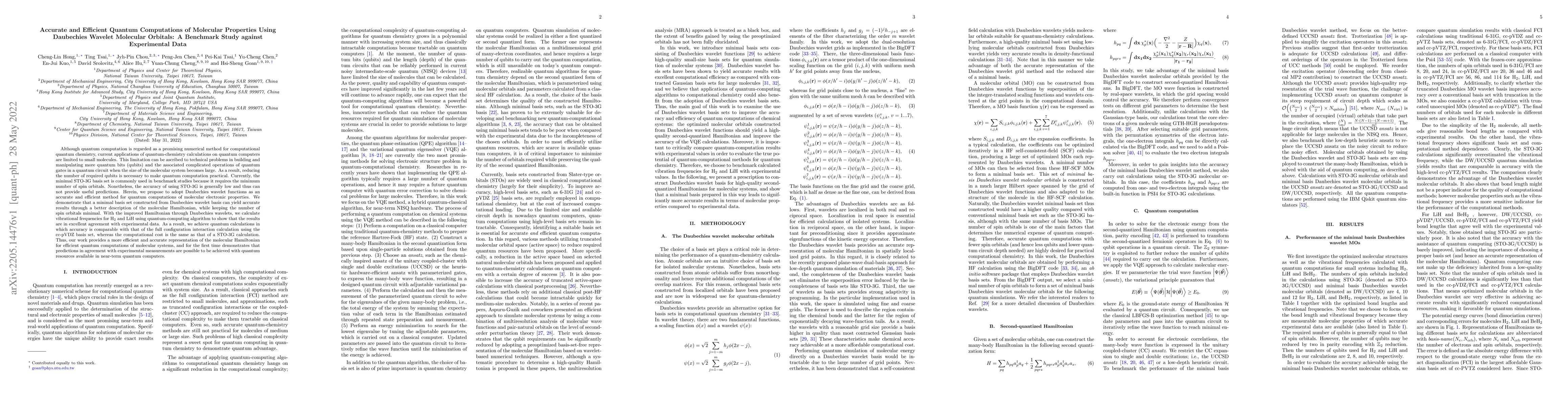 Thumbnail for Accurate and Efficient Quantum Computations of Molecular Properties
  Using Daubechies Wavelet Molecular Orbitals: A Benchmark Study against
  Experimental Data