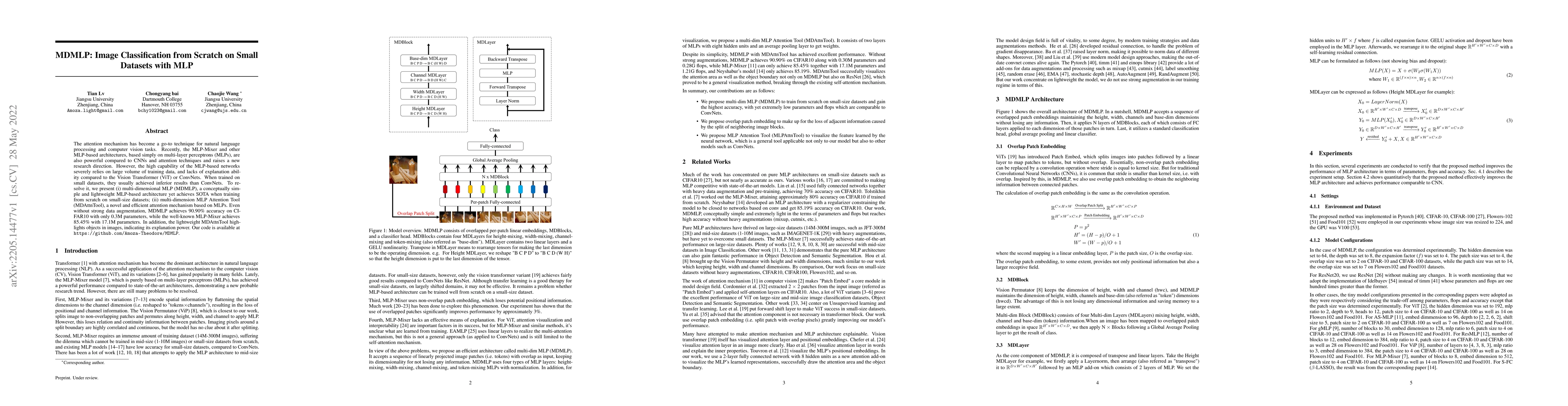 Thumbnail for MDMLP: Image Classification from Scratch on Small Datasets with MLP