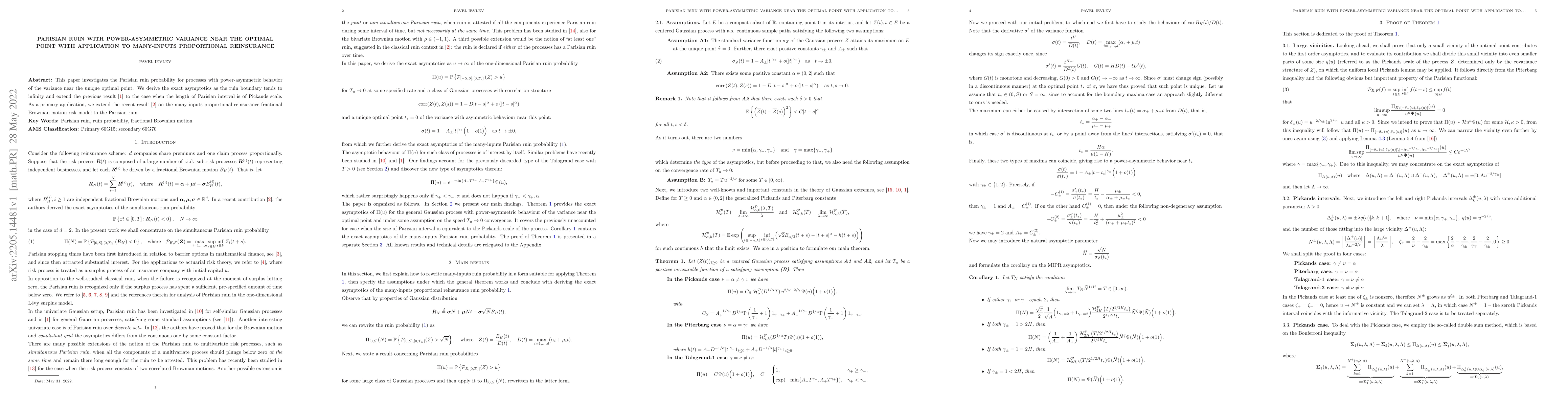 Thumbnail for Parisian ruin with power-asymmetric variance near the optimal point with
  application to many-inputs proportional reinsurance