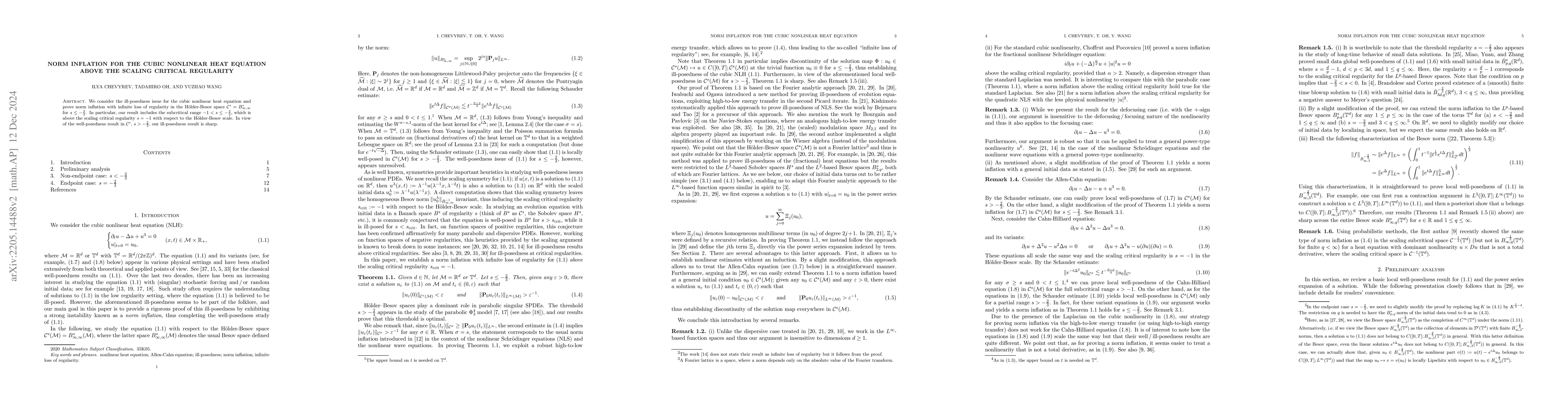 Thumbnail for Norm inflation for the cubic nonlinear heat equation above the scaling
  critical regularity