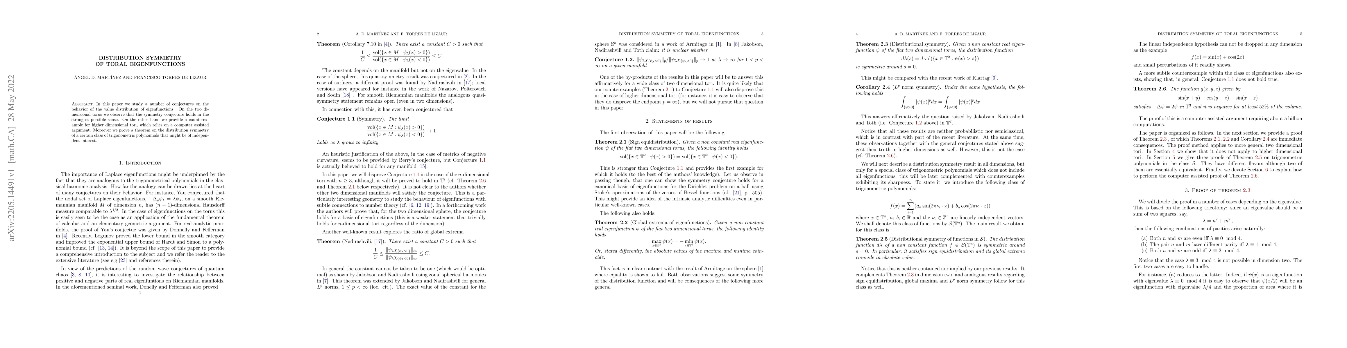 Thumbnail for Distribution symmetry of toral eigenfunctions