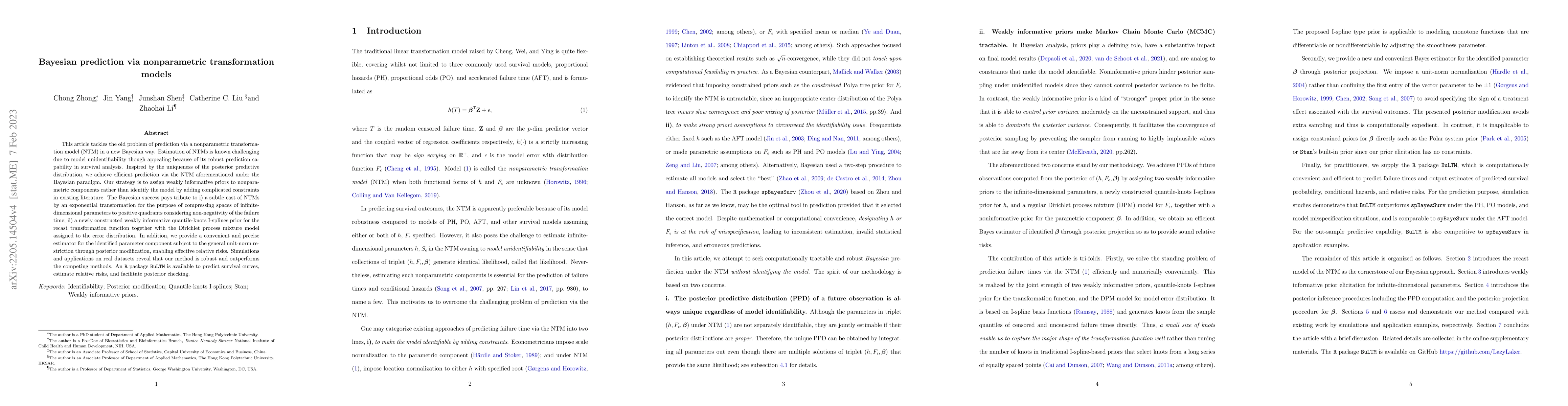 Thumbnail for Bayesian prediction via nonparametric transformation models