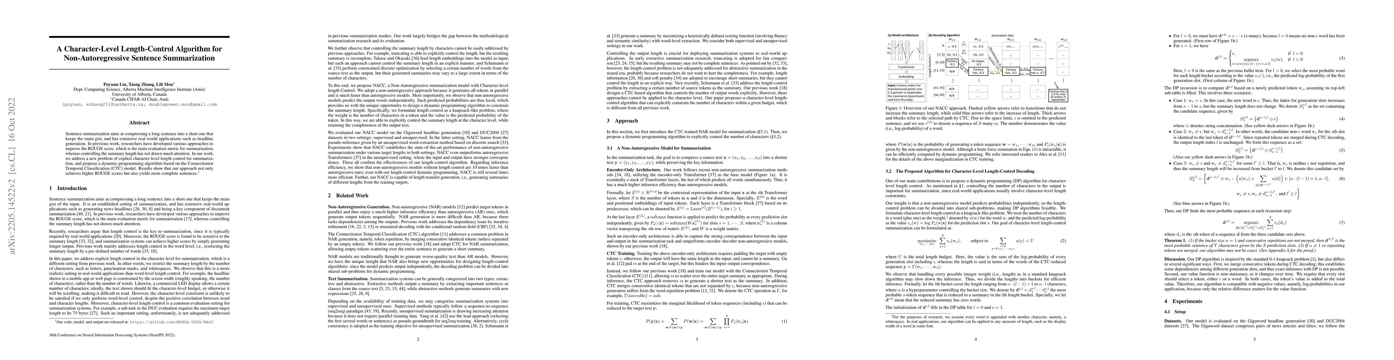 Thumbnail for A Character-Level Length-Control Algorithm for Non-Autoregressive
  Sentence Summarization