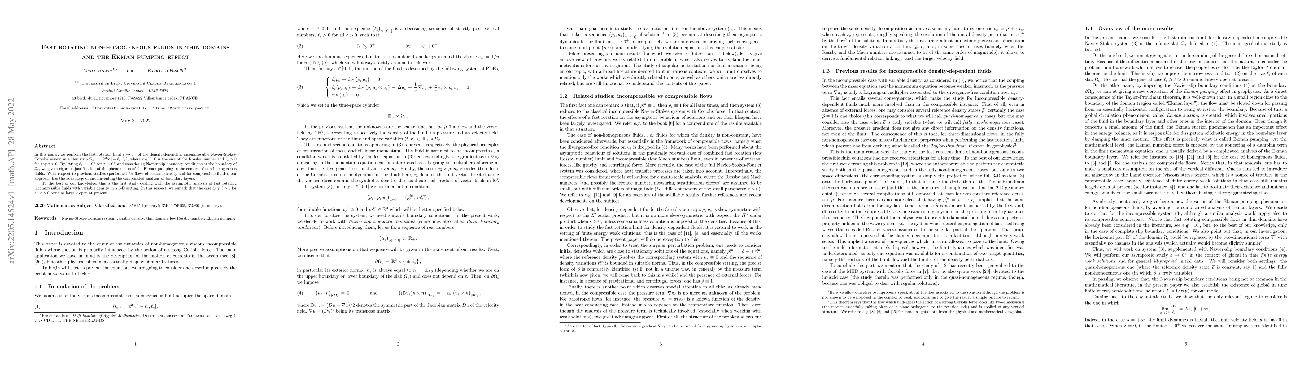 Thumbnail for Fast rotating non-homogeneous fluids in thin domains and the Ekman
  pumping effect