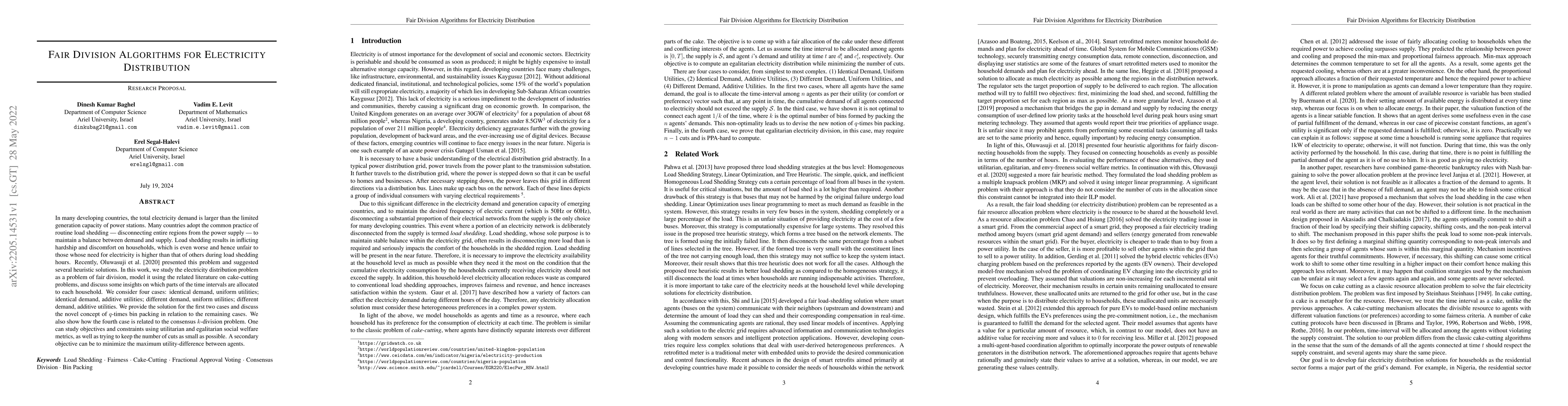 Thumbnail for Fair Division Algorithms for Electricity Distribution