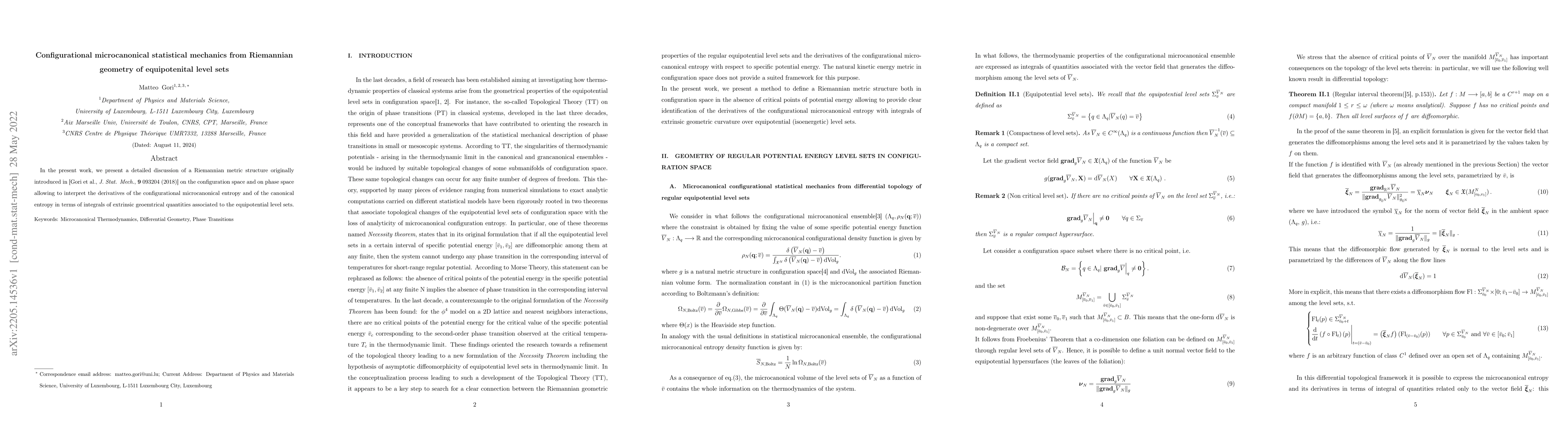 Thumbnail for Configurational microcanonical statistical mechanics from Riemannian
  geometry of equipotenital level sets