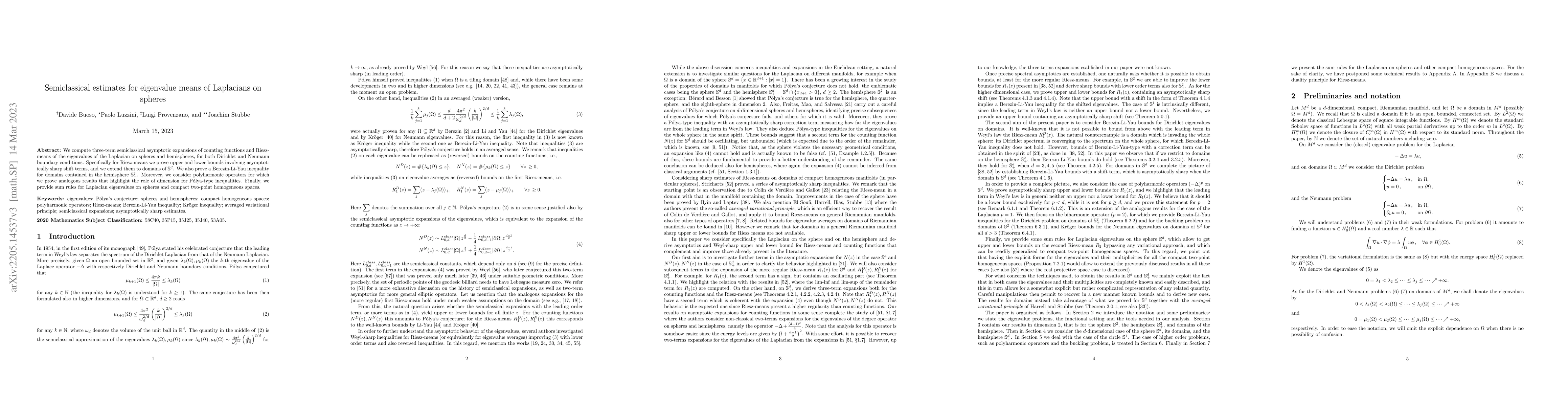Thumbnail for Semiclassical estimates for eigenvalue means of Laplacians on spheres