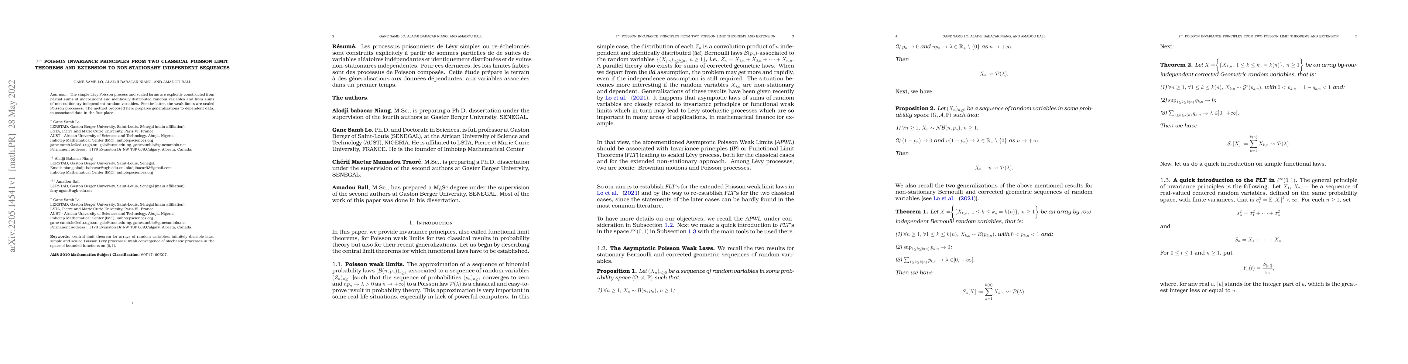 Thumbnail for $\ell^{\infty}$ Poisson invariance principles from two classical Poisson
  limit theorems and extension to non-stationary independent sequences