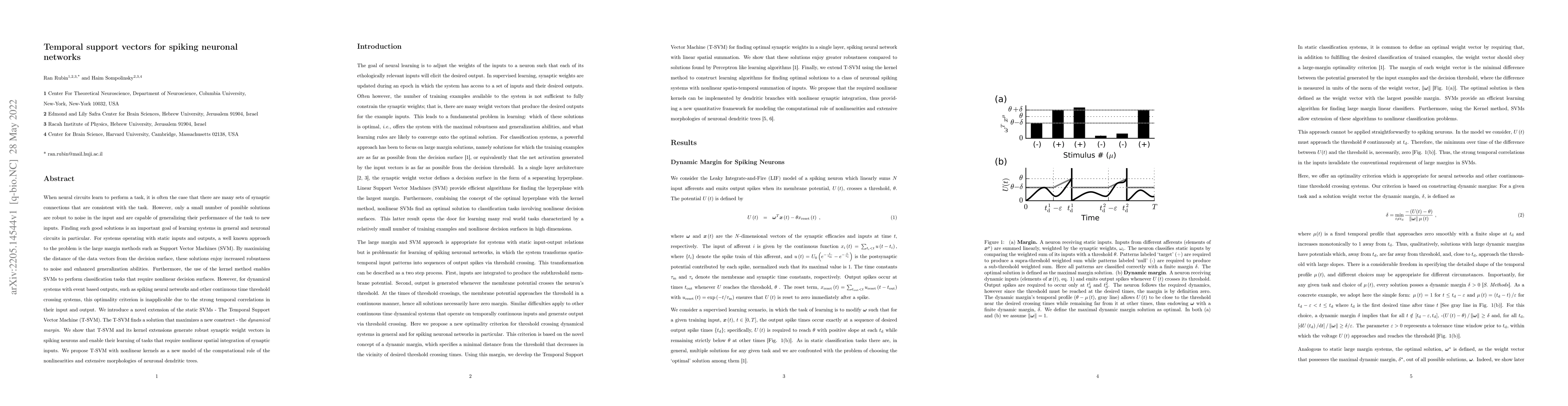 Thumbnail for Temporal support vectors for spiking neuronal networks