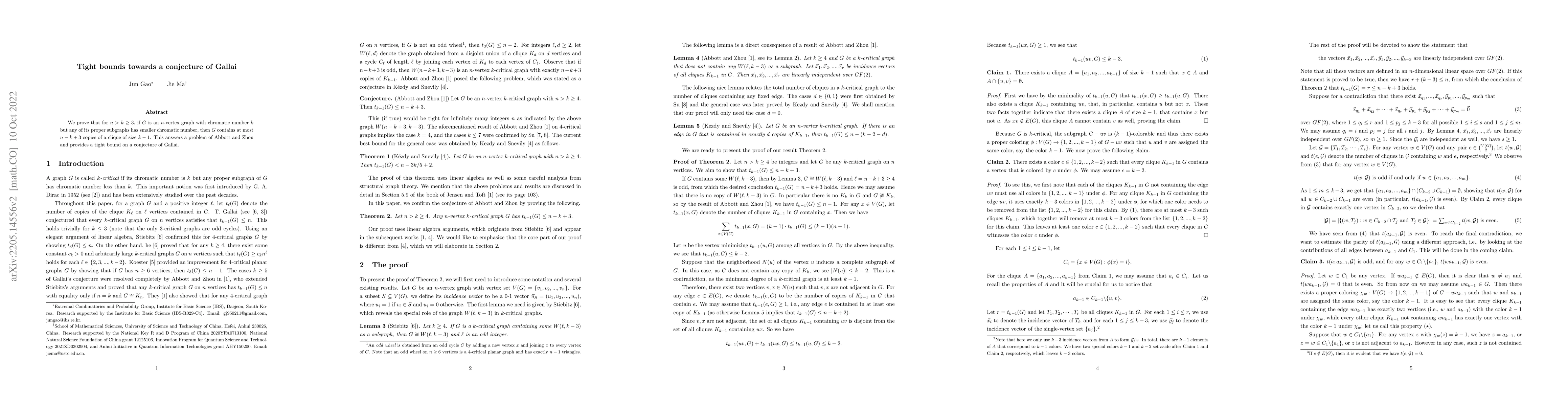 Thumbnail for Tight bounds towards a conjecture of Gallai