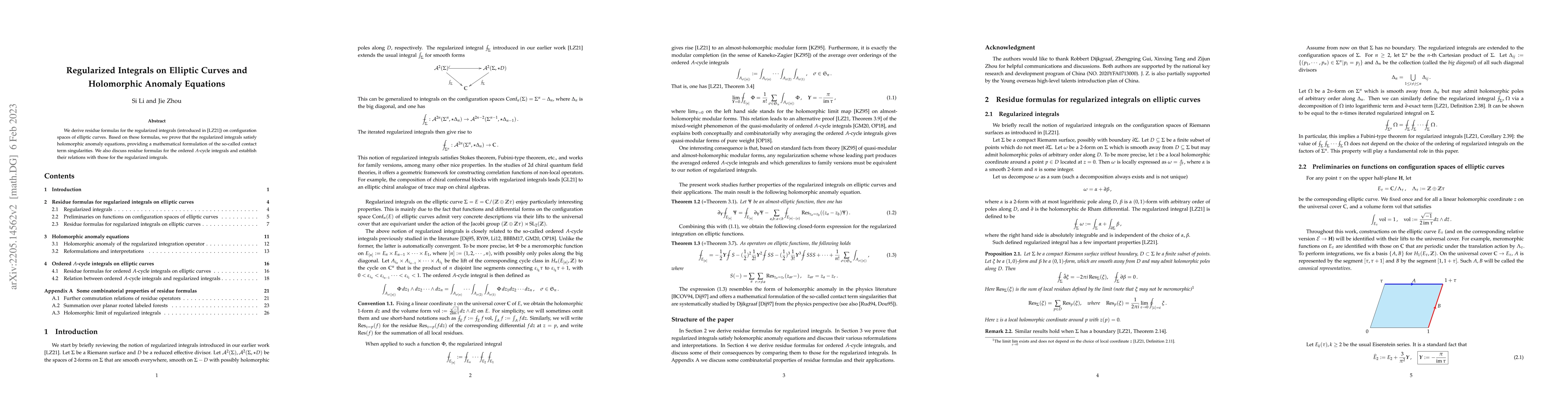Thumbnail for Regularized Integrals on Elliptic Curves and Holomorphic Anomaly
  Equations