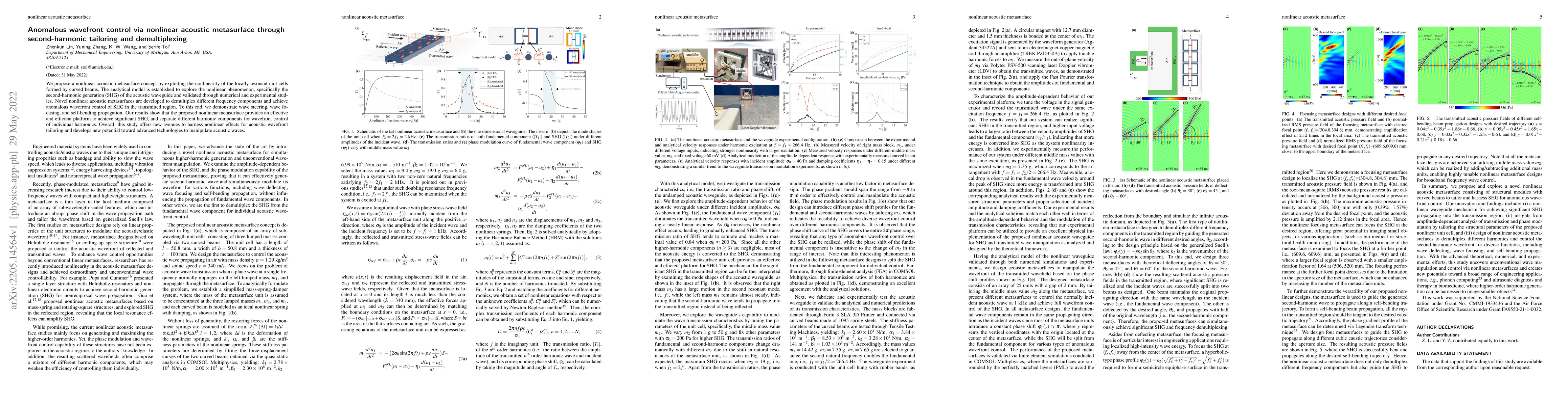 Thumbnail for Anomalous wavefront control via nonlinear acoustic metasurface through
  second-harmonic tailoring and demultiplexing