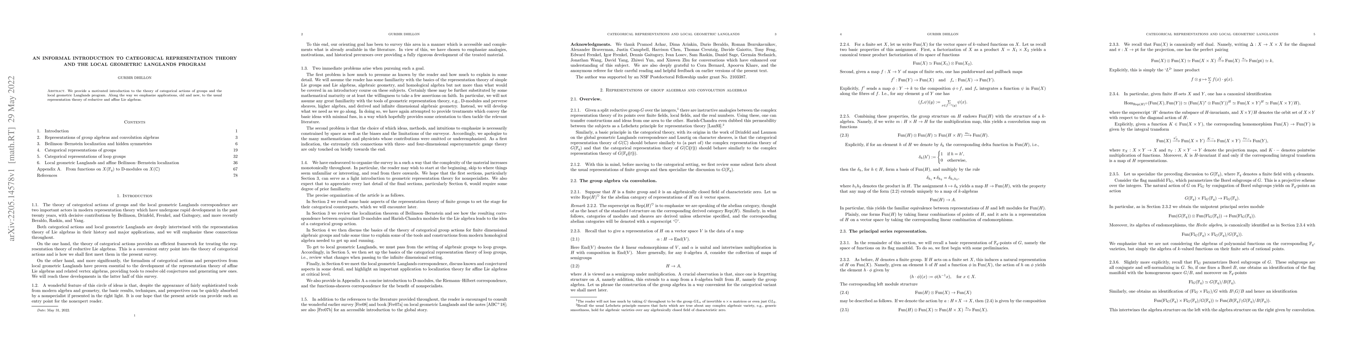 Thumbnail for An informal introduction to categorical representation theory and the
  local geometric Langlands program